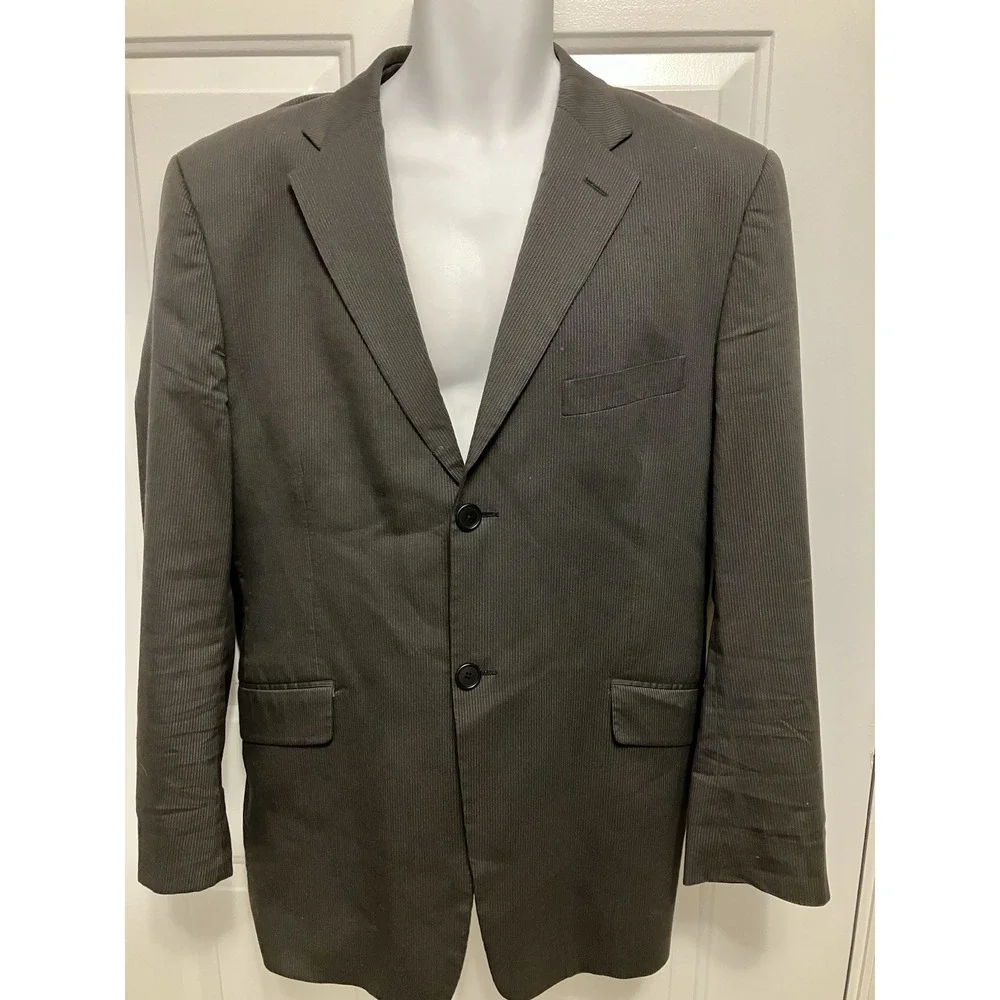 Theory Sz 42R Charcoal Gray Pinstripe Cotton Blend Two Button Mens Blazer Jacket